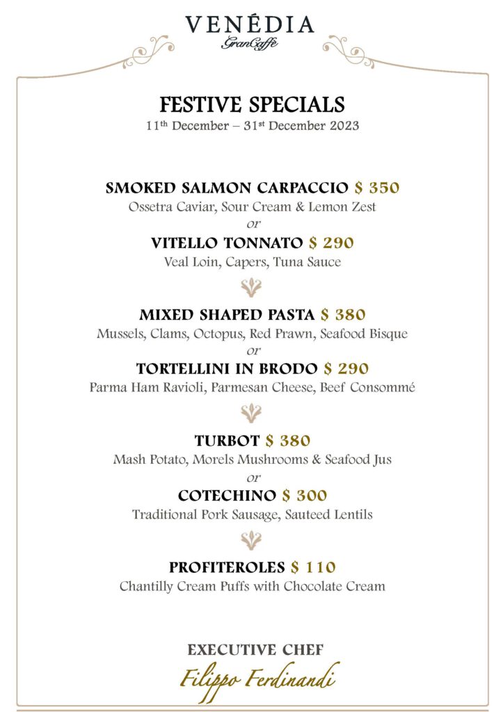 Venedia Festive Special Menu